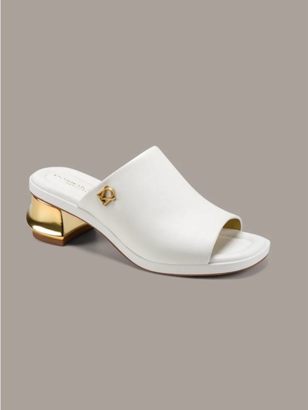 Donna Karan White Open-Toe Mule with Gold Accent